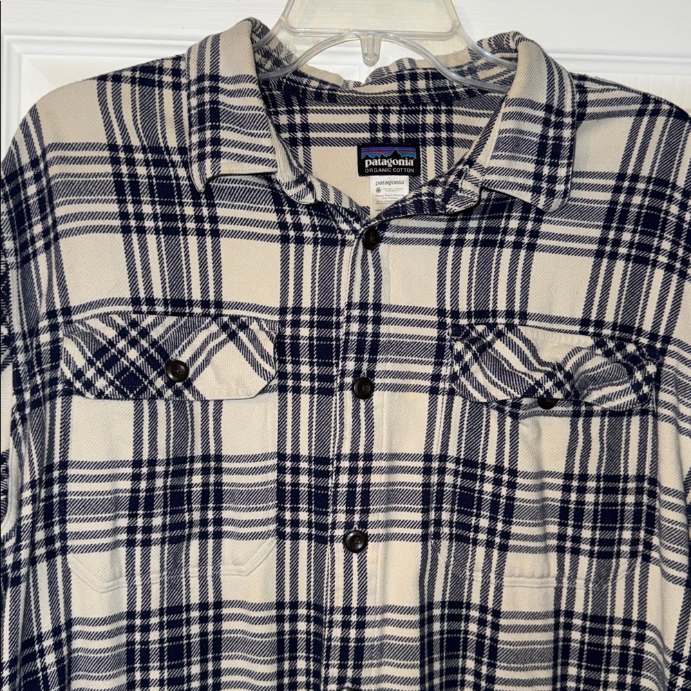 Patagonia Organic Cotton Plaid Shirt - Cream and Blue